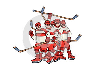 The belligerent five hockey players. Ice knights.