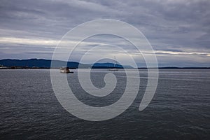 Bellingham Bay after rain in Washington. View from Cornwall Beach Park