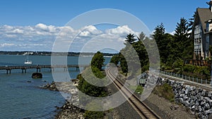 Rail road along the Pacific coast, Bellingham, WA, USA.