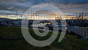 A Harbor at sunset. View from Fishermans memorial at Zuanich Point Park.