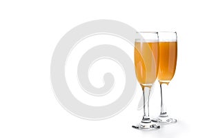 Bellini champagne cocktail in glass