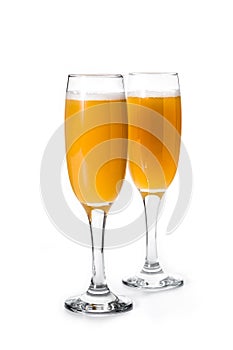 Bellini champagne cocktail in glass