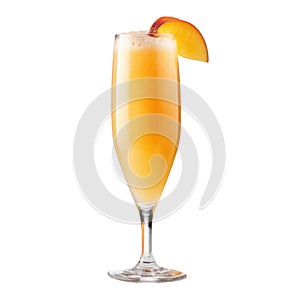 Bellini cocktail with peach isolated on white background