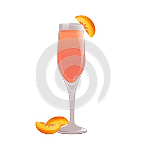 Bellini cocktail. Refreshing summer alcoholic drink with a piece of peach.