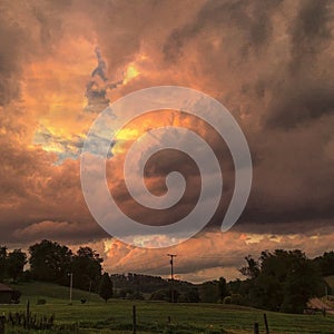 Bellowing clouds during a sunset