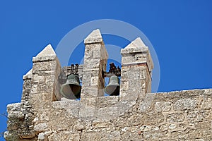 Bells against the sky in Beit Jimal or Beit Jamal Catholic monastery near Beit Shemesh