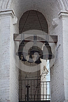 Bells on Belfry Vodovzvodnaya tower Georgievskaya church in Moscow Kolomenskoye