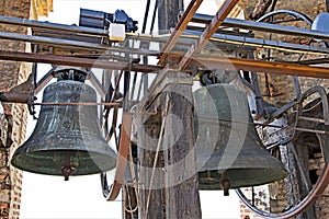 The bells, in the bell tower of the Cathedral of St John the Baptist 2, Turin, Liguria, Italy.