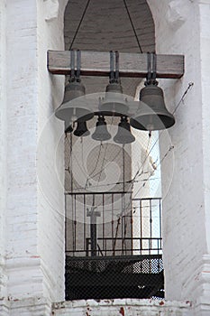 Bells in Bell tower of Georgievskaya church in Kolomenskoye Park Moscow