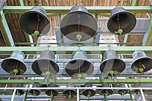 Bells of carillon in tower of Dutch village Emmeloord
