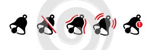 Message bell icon set. Doorbell icons for apps like youtube, alert ringing or subscriber alarm symbol, channel messaging