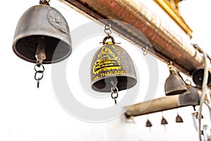 Bells on the top of Wat Saket temple Golden mount in Bangkok, Thailand. Religion bells are buddhist symbol of religion. Famous