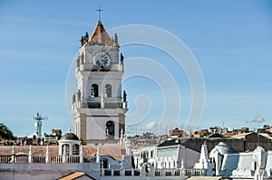 Belltower of Felipe Neri monastery in Sucre, Bolivia