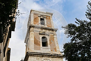 Belltower of Santa Chiara Church in Naples, Italy