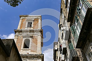 Belltower of Santa Chiara Church in Naples, Italy
