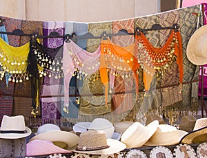 Belly dance slothing, hats and shawls for sale