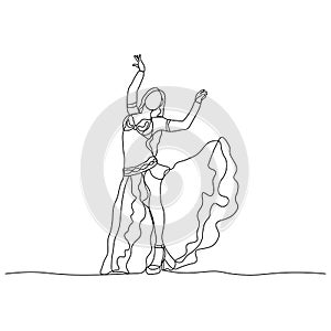 Belly dance. Turkish tane. Dancing girl depicted by a continuous line. Vector isolated illustration