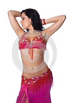 Belly dancer wearing a hot pink costume