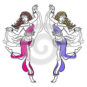 Belly dancers. Illustration of belly dance women's