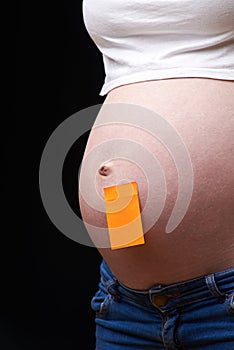 belly of pregnant woman. layout for the inscription