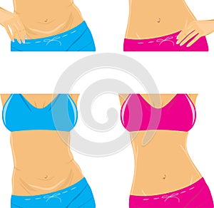 Belly and slim waist. Female body parts