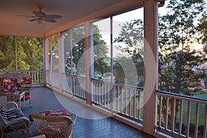 Belmont antebellum plantation second story screened porch at dawn