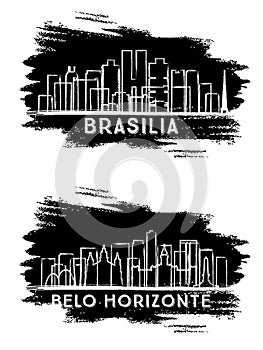Belo Horizonte and BrasÃÂ­lia Brazil City Skyline Silhouettes. Hand Drawn Sketch photo
