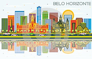 Belo Horizonte Brazil Skyline with Color Buildings, Blue Sky and