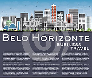 Belo Horizonte Skyline with Gray Buildings, Blue Sky and Copy Sp photo
