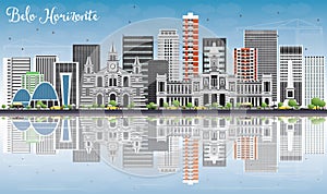 Belo Horizonte Skyline with Gray Buildings, Blue Sky and Reflect photo