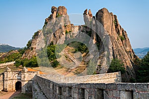 Belogradchik cliff rocks and wall at ancient Kaleto, landmark of Bulgaria