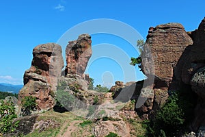 Belogradchik rocks formation against clear blue sky