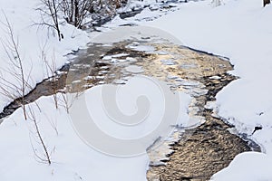 Belokurikha river in winter. Resort Belokurikha, Altai