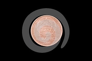 Belorussian one kopeck coin on black