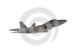 Below view of F22, american military fighter plane on white background photo