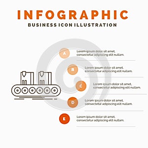 Belt, box, conveyor, factory, line Infographics Template for Website and Presentation. Line Gray icon with Orange infographic