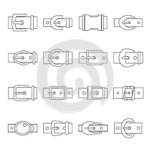 Belt buckles icons set, outline style