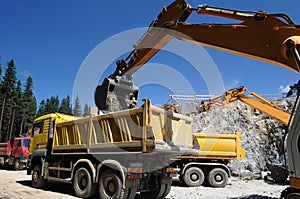 Belt excavator loading a big truck