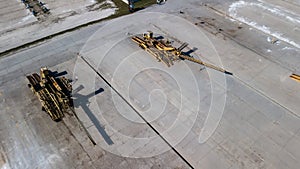 Belt loaders at the industrial enterprise aerial photography