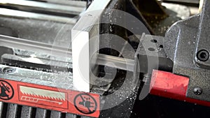 Belt saw cutting metal