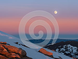 Belt of Venus and moon over Cairn Gorm