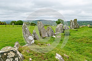 Beltany stone circle, an impressive Bronze Age ritual site located to the south of Raphoe town, County Donegal, Ireland