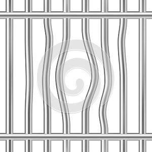 Belted jail bars cage. Broken iron prison cell vector.