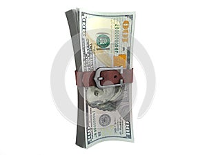 Belted stack of dollars banknotes