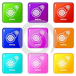 Belting drive icons set 9 color collection photo