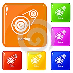 Belting drive icons set vector color photo