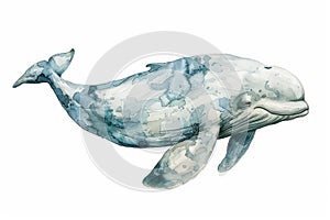 Beluga whale,  Pastel-colored, in hand-drawn style, watercolor, isolated on white background