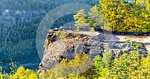 Belveder lookout point above Labe River valley near Decin. Elbe Sandstone Mountains, Czech Republic