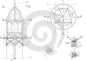 Belvedere, drawing columns, arbours plan