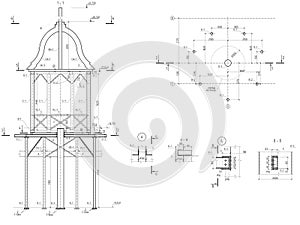 Belvedere, drawing columns, arbours plan